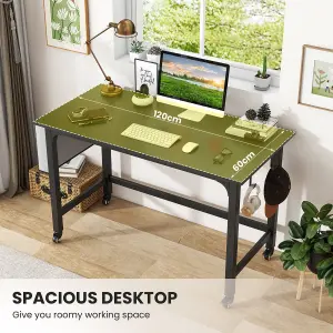 COSTWAY Mobile Computer Desk 120cm Home Office Desk w/ Lockable Wheels