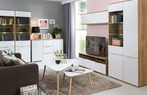 Wall Cabinet Unit Storage Bedroom Living Room White Gloss Oak Finish Modern Zele