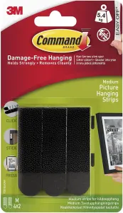 Command™ Picture Hanging Strips 17204BLK-4-UKN, Black, Medium, 4 Pairs (8 Strips)