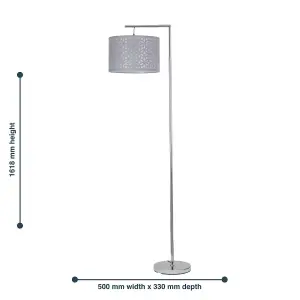 First Choice Lighting Set of 2 Chrome Angled Floor Lamps with Grey Laser Cut Shades