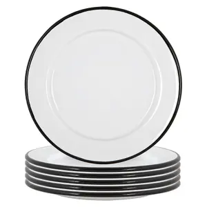 Argon Tableware - White Enamel Side Plates - 20cm - Black - Pack of 12