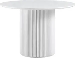 Maru Round Oak Pedestal Dining Table, Washed White Modern Wooden - Daals - Dining Tables