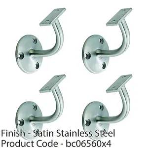 4 PACK - Heavy Duty Stair Handrail Bannister Bracket Arm - Satin Steel 85mm Proj Holder