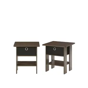 Joseph Side Table Nightstand with Bin Drawer, 2 per set (Set of 2) Dark Brown