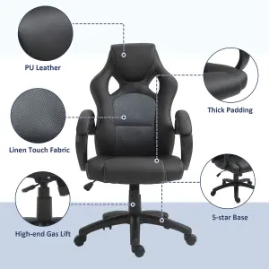 Vinsetto Racing Gaming Chair Swivel Home Office Gamer Chair with Wheels Gray