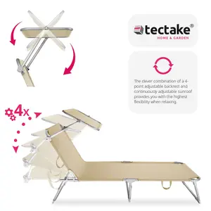 Sun Lounger - foldable, adjustable sunshade and 4-step backrest - beige