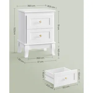 Yarmouth 2 Drawer Bedside Table (Set of 2) White