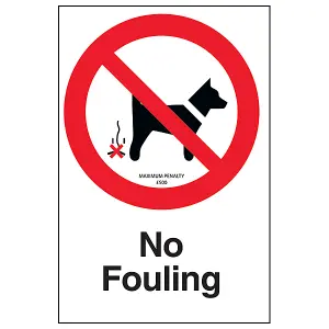 No Fouling Penalty Fee Dog Symbol Warning Sign - Adhesive Vinyl - 150x200mm (x3)