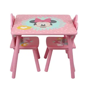 Disney Minnie Mouse Table and Chairs Set, 15mm MDF, pine wood, Light Pink, Table: W60 X D60 X H48cm, Chair: W28 X D29 X H58cm