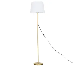 ValueLights Modern Standard Floor Lamp In Gold Metal Finish With White Tapered Shade