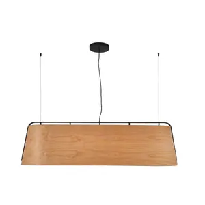 Luminosa Stood 5 Light Ceiling Pendant Bar Black And Cherry Wood, E27