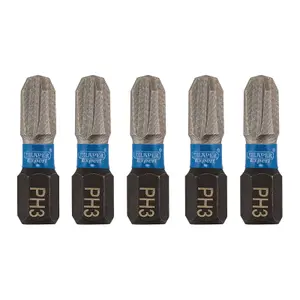 Draper Expert Cross Slot/PH Type Impact Screwdriver Bits, No.3 x 25mm, 1/4" Hex (Pack of 5) 04936