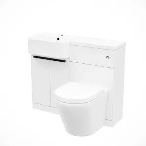 Nes Home Left Hand Basin Vanity Unit, With Black Handles, WC Unit & Rimless Toilet