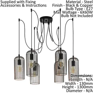 Hanging Ceiling Pendant Light Black Cage 6x Bulb E27 Adjustable Spider Lamp