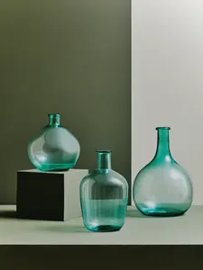 Interiors by Premier Blue Glass Vase, Minimalist Large Flower Vase, Decorative Glass Vase in Ombre Finish, Flower Vase for Home