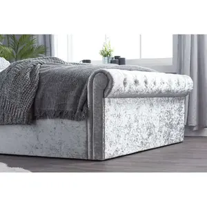 Birlea Sienna Double Ottoman Bed In Steel Crushed Velvet