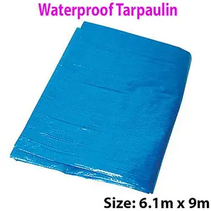 6.1 x 9m Outdoor Waterproof Blue Tarpaulin Sheets Ground Protective Cover Tarp