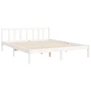 Berkfield Bed Frame with Headboard White King Size Solid Wood