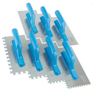 Toolty Adhesive Notched Trowel Set with Plastic Handle 7PCS Set 270mm smooth, 3x3, 4x4, 6x6, 8x8, 10x10, 12x12mm for Tiling DIY