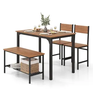 Costway 4-Piece Dining Table & Chair Bench Set Industrial Gathering Table Kitchen Set