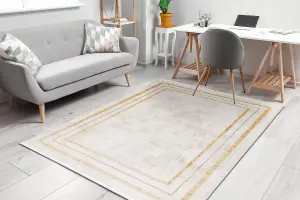 Modern carpet DUKE 51523 cream / gold - Frame, structured, very soft,  120x170 cm