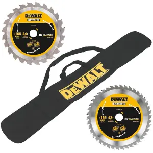 Dewalt 165mm DCS520 Plunge Saw Blade Pack 42T + 24T Extreme Runtime + Rail Bag