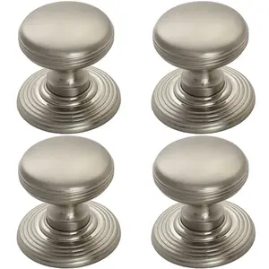 4x Smooth Ringed Cupboard Door Knob 28mm Dia Satin Nickel Cabinet Handle