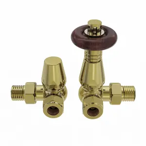 Rinse Bathrooms 15mm Traditional TRV Thermostatic Corner Radiator Valve with Lockshield Valve Polished Brass