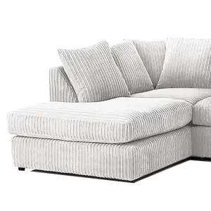 Luxor Silver Jumbo Cord Large 5 Seater Corner Sofa Long Left Hand Facing