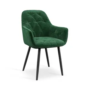 Set Of 6 Anika Modern Velvet Dining Chair Padded Seat Metal Legs Kitchen (Green)