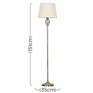 ValueLights Memphis Traditional Style Antique Brass Barley Twist Floor Lamp with Beige Light Shade