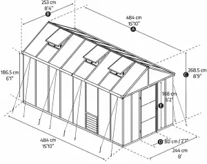 Greenhouse Glory 8 x 16 - Polycarbonate - L484 x W253 x H268.5 cm - Grey