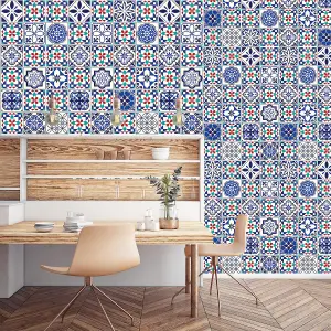 Walplus Cobalt Blue Vintage Combo Mix Tile Stickers