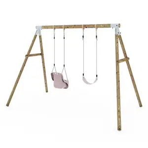 Limited Edition Rebo Wooden Garden Double Swing Sets - Luna - Pastel Pink