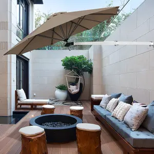 Costway Wall-Mounted Umbrella Water-proof Cantilever Parasols Tilting Sunshade Umbrella w/ Adjustable Pole