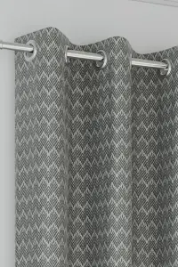 Enhanced Living Aspen Grey Chevron Pattern 46 x 72" (117x183cm) Pair of Eyelet Thermal Noise Reducing Room Darkening Curtains