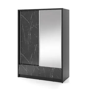 Aria I Mirrored Sliding Two Door Wardrobe 150cm in Black Marble