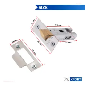 XFORT 2 Sets of 75mm Polished Chrome Tubular Latch, Mortice Door Latch