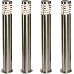 4 PACK Outdoor Garden Bollard Light Brushed Steel 9.2W Path LED Lamp Post IP44