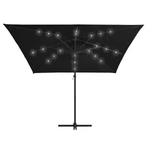 Berkfield Cantilever Umbrella with LED lights and Steel Pole 250x250 cm Black