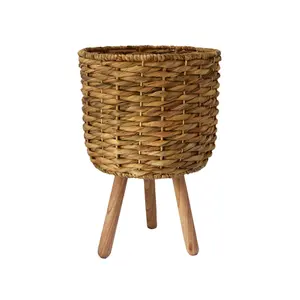 Water Hyacinth Lined basket on Legs H45Cm D30Cm