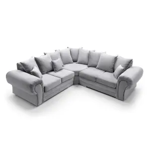 Verona Corner Sofa in Light Grey Crushed Chenille