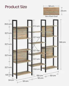 VASAGLE Bookcase, Bookshelf with 14 Shelves, Metal Frame, Shelf Unit for Living Room, Home Office