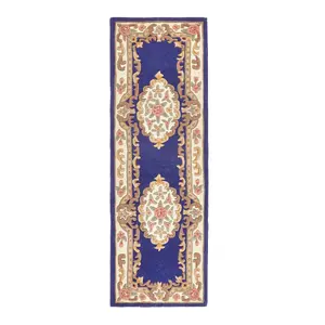 Navy Traditional Rug, Handmade Rug with 25mm Thickness, Navy Floral Rug for Living Room, & Dining Room-120cm X 180cm