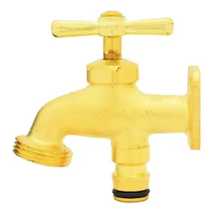 Solid Brass Hose End Tap - Fix to vertical surface - Can Be Used As Any Normal Tap Having a 3 4" Threaded Outlet - Wall Mountable