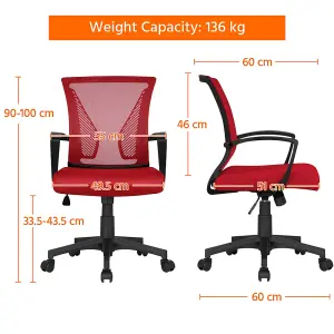 Yaheetech Mid-back Mesh Office Chair Computer Chair - Red