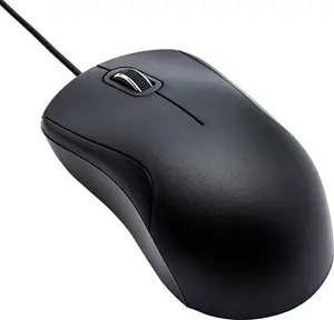 Amazon Basics 3-Button USB Wired Quiet Mouse – Standard, Black