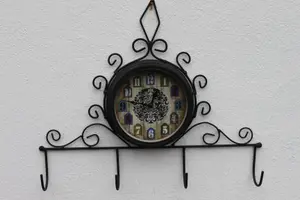 Garden Clock With Coat Hooks -for Outdoor or Indoor Use. Clock face is 15cms in diameter.