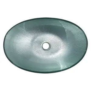 Oval Glass Counter Mounted Bathroom Counter Top Basin W 530mm x D 370mm