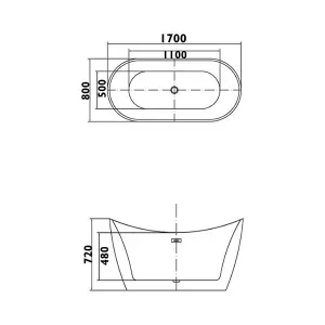 Viktor Benson Taha 1700 x 800 Freestanding Double Ended Slipper Bath - Black